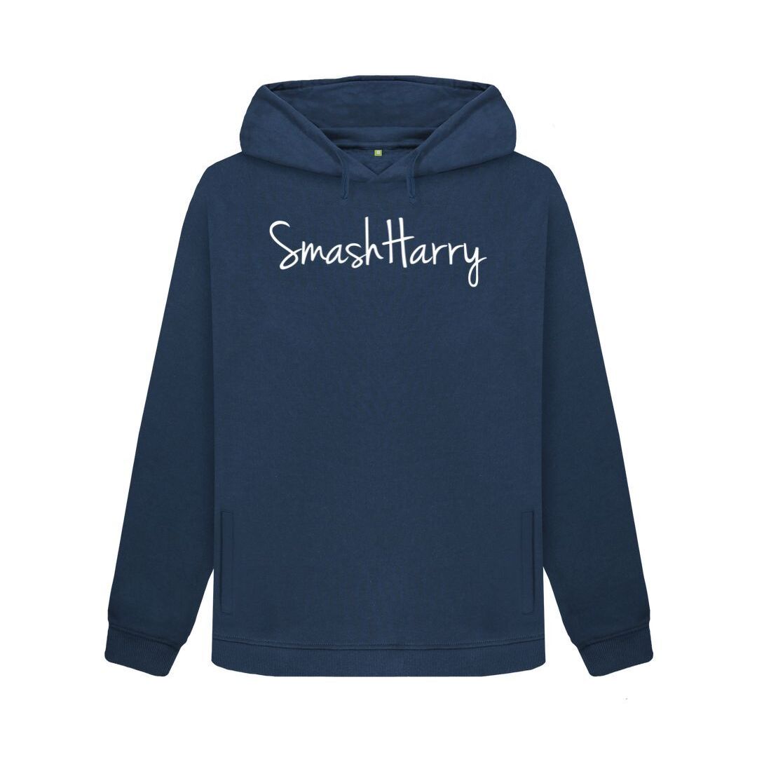 smashharry womens organic navy blue pullover hoodie