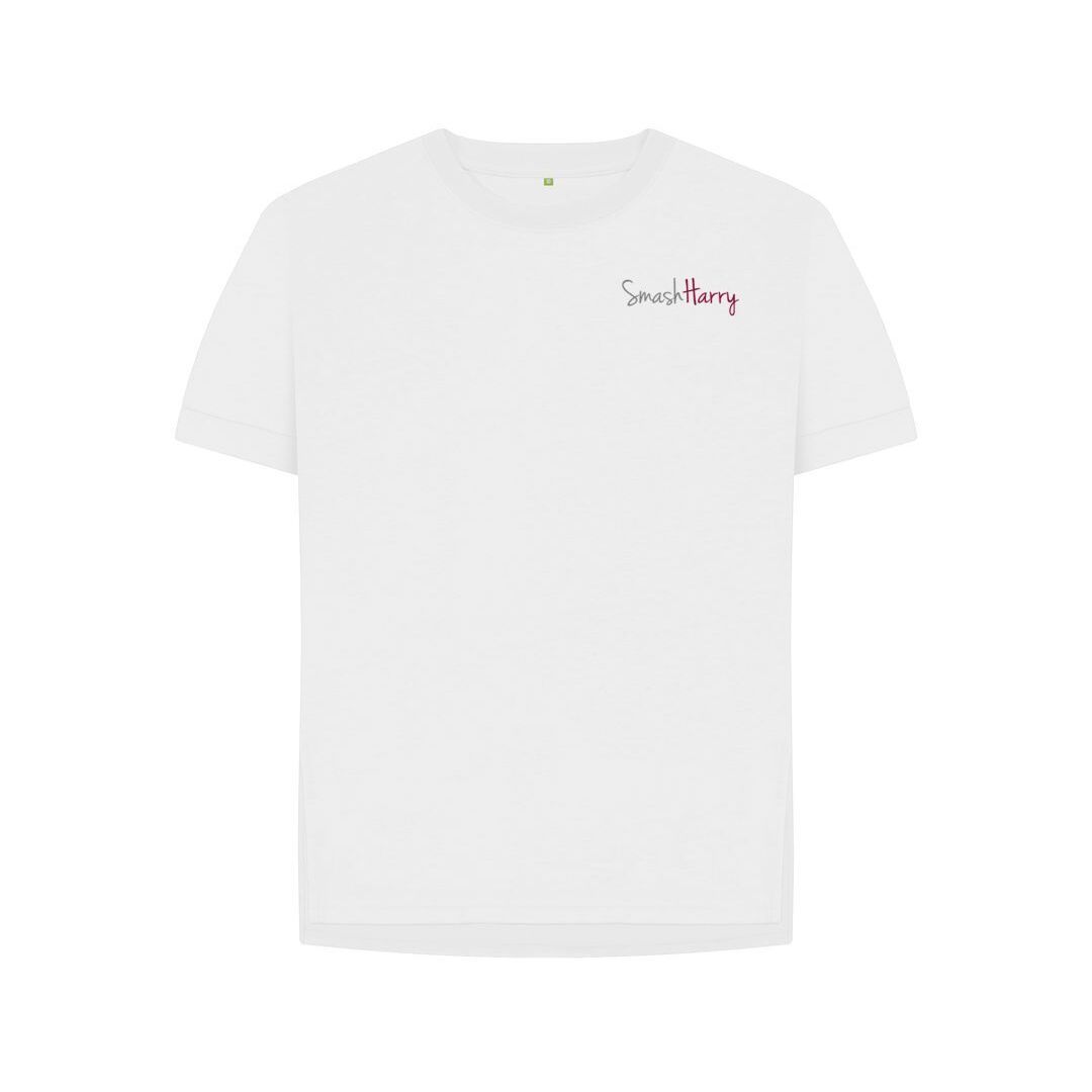 smashharry womens organic relaxed fit white t-shirt