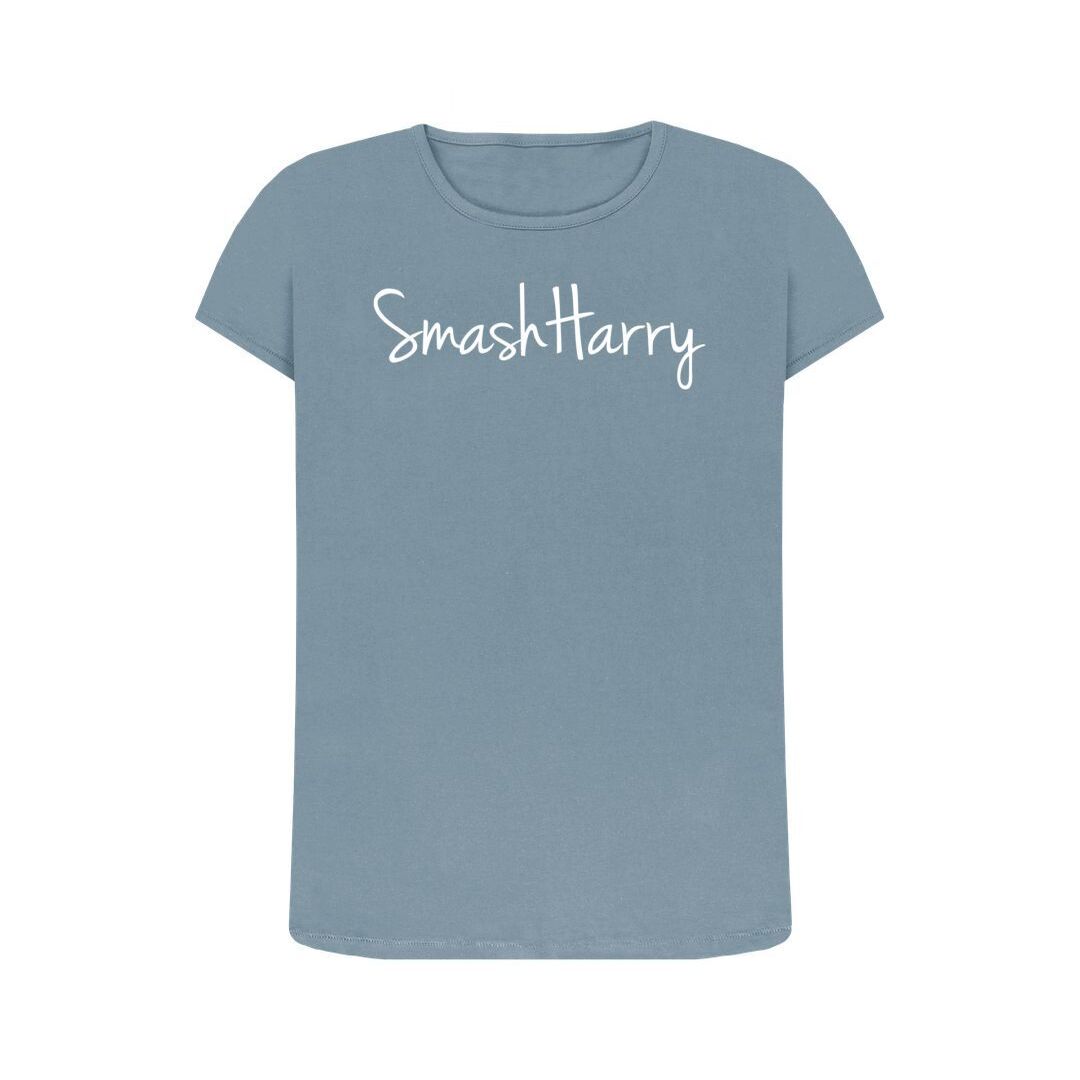 smashharry womens organic stone blue crew neck t-shirt