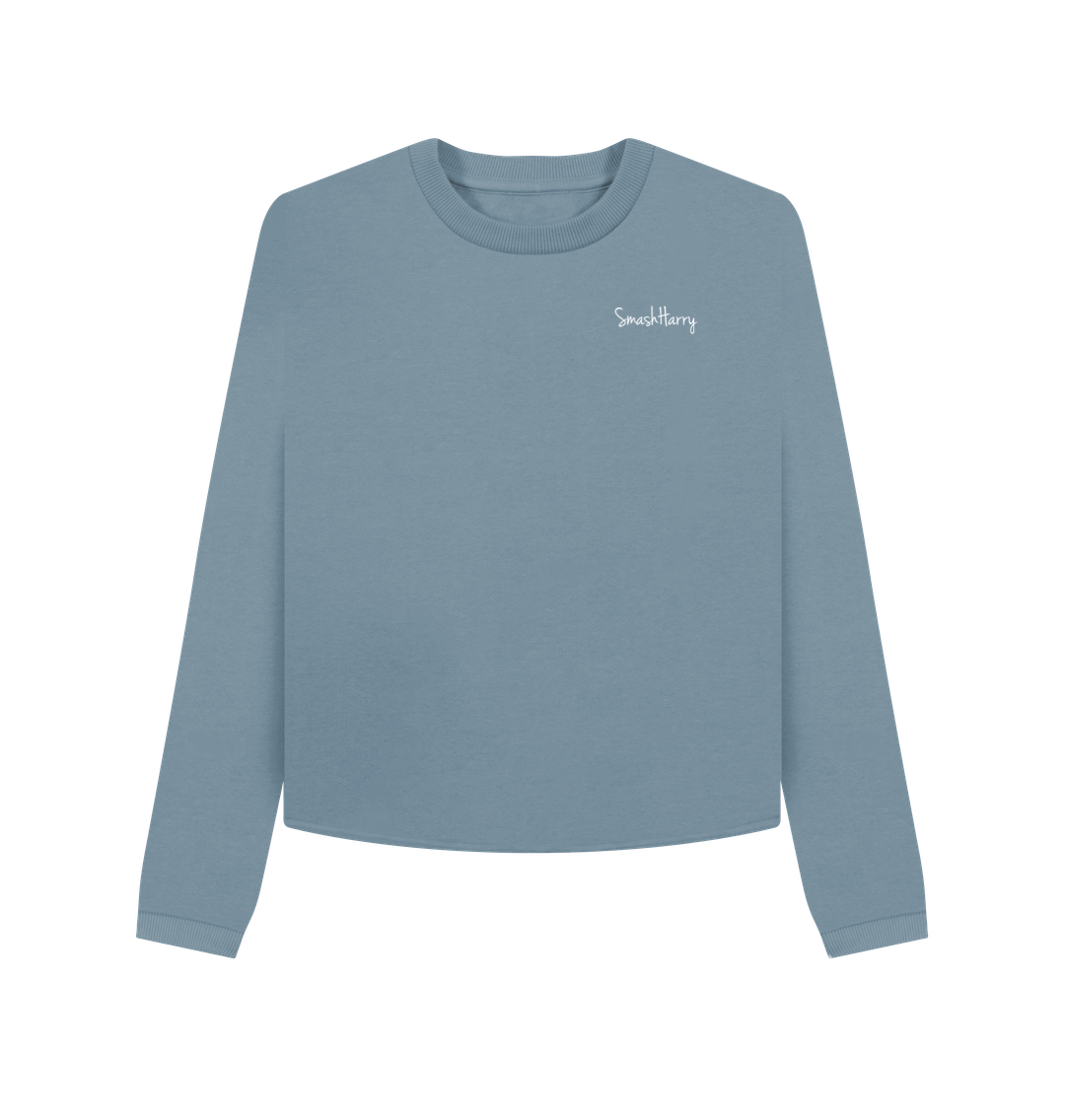 Stone Blue Printed Boxy Jumpers Front