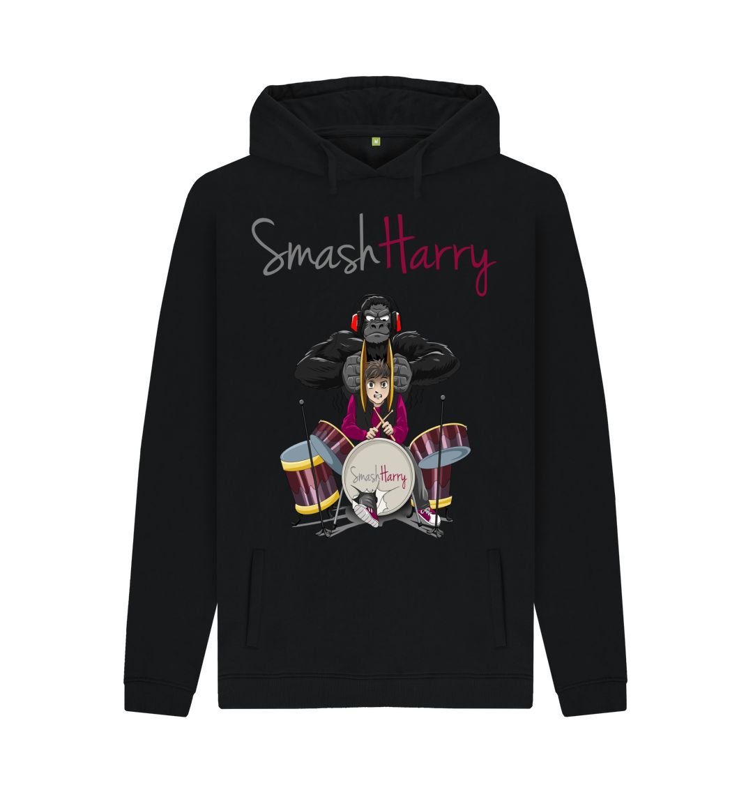 Black SmashHarry Men's Organic Pullover Hoodie | Drums